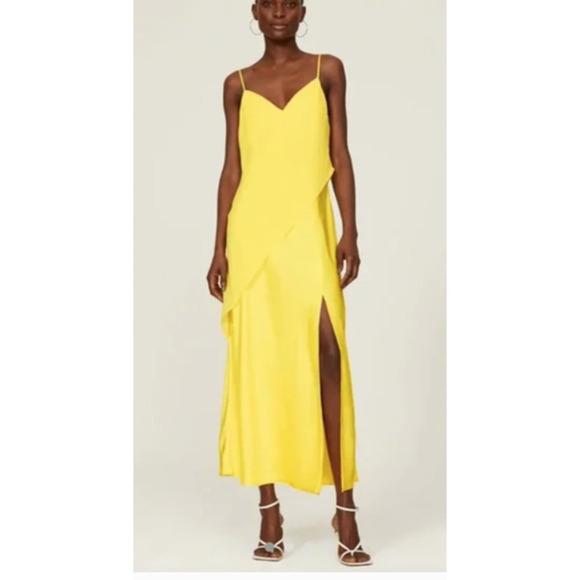 Saunders Collective Lara Dress Midi Side Slit Yellow  US 4 - Picture 1 of 15
